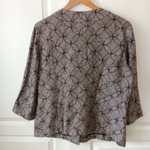 JM Collection Women's Plus Brown Linen Flower Circle Jacket Size 16 - Picture 2 of 11